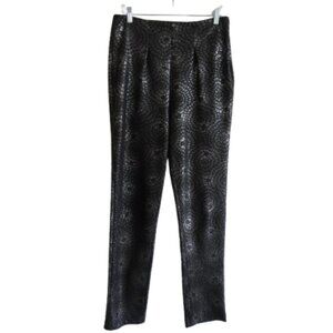 VALENTINE GAUTHIER Black Silver Lame Abstract Floral High Waist Pleat Pants